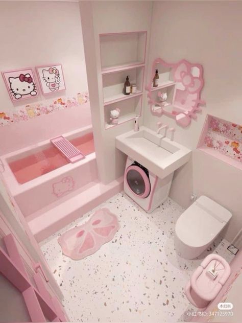 Hello Kitty Bathroom, Kitty House, Clothing Kawaii, Hello Kitty Bedroom, Hello Kitty Room Decor, Hello Kitty Room, Kitty Room, Cute Bathroom, Hello Kitty House