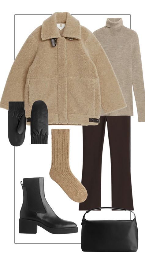 Chelsea Boots Teddy Coat, Brown Fuzzy Coat Outfit, Brown Teddy Coat Outfit, Brown Teddy Coat Outfit Winter, Dark Brown Teddy Coat Outfit, Fitted Brown Winter Socks, Teddy Coat Outfit, Dark Brown Boots, Brown Trousers