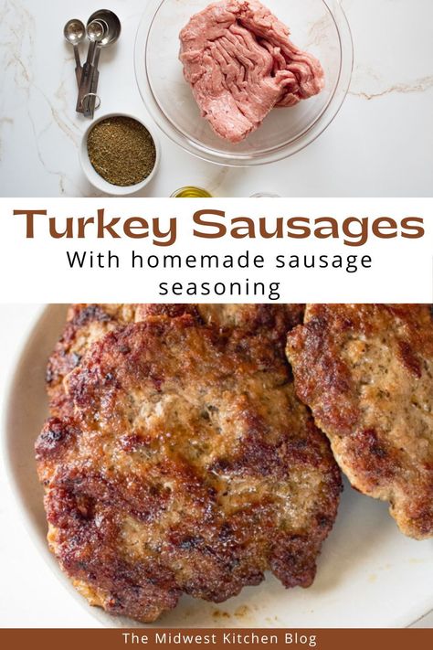 Turkey breakfast sausage patties are made with ground turkey and homemade spice mix and then pan-fried until perfectly golden brown and crisp on the outside. These juicy turkey patties are healthy and more delicious than any store-bought breakfast sausage. Diy Breakfast Sausage Patties, Breakfast Turkey Patties, Ground Turkey Breakfast Patties, Homemade Ground Turkey Sausage, Turkey Sausage Patties Recipes, Ground Turkey Breakfast Sausage Recipes, How To Make Breakfast Sausage From Ground Turkey, Maple Turkey Sausage, Turkey Breakfast Sausage Patties