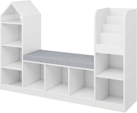 Amazon.com: Vabches Toy Storage Organizer for Kids Bookshelf with Reading Nook, Multifunctional Kids Bookcase with 9 Storage Cubbies and Large Seat Cushion for Keeping Kids' Toys Books Organized, White : Home & Kitchen Kid Bookshelf, Casita Decor, Wooden Kids Furniture, Bookshelf For Kids, Toys Organizer, Diy Baby Room Decor, Storage Cubbies, Toy Storage Organizer, Kids Bookshelf