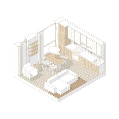 ft 15 :: Behance Axonometric Interior Design, Sketch Up Interior Design, Axonometric Diagram, Isometric Interior, Architect Plan, Interior Presentation, Presentation Graphics, Axonometric Drawing, Drawing Furniture