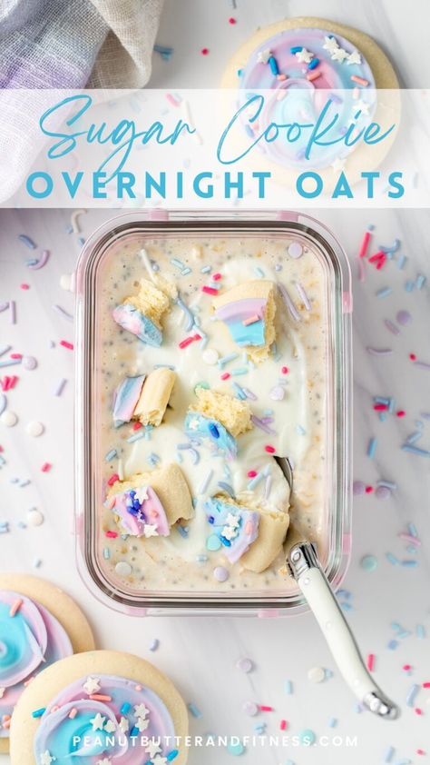 Sugar Cookie Protein Overnight Oats Protein Overnight Oats Healthy Recipe, Diy Wedding Meals Food Ideas, Monster Cookie Overnight Oats, Sugar Cookie Protein Shake, Overnight Oats With Instant Pudding, Fun Overnight Oats, Overnight Oats Dessert, Fruity Pebbles Overnight Oats, Butterscotch Overnight Oats