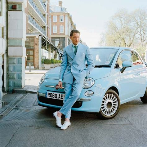 Double Breasted Suit Men, 2012 Fiat 500, Gianni Agnelli, Lapo Elkann, Fiat 500c, New Fiat, Blue Suit Men, White Dress Shoes, T Magazine