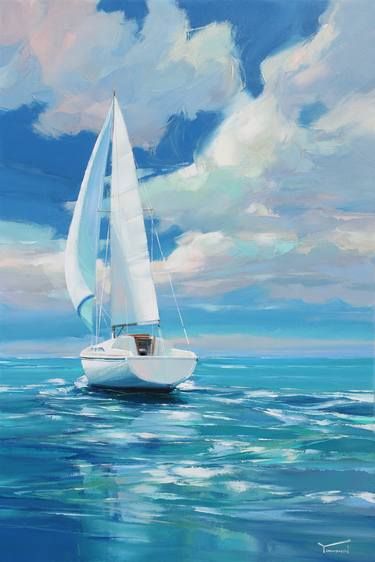 Sailboat Painting Acrylic, Sailboat Photos, Boat Painting Acrylic, Best Painting Ever, Paradise Painting, Canvas Art Painting Acrylic, Best Paintings, Beach Art Painting, Nautical Painting