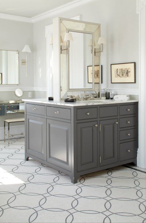 Double Sided Bathroom Vanity, Contemporary, bathroom, Peter Zimmerman Architects Grey Bathroom Cabinets, Grey Bathroom Vanity, Gray Vanity, Light Grey Walls, Gray Cabinets, Floating Vanity, Grey Bathrooms, Beautiful Bathrooms, Grey Walls