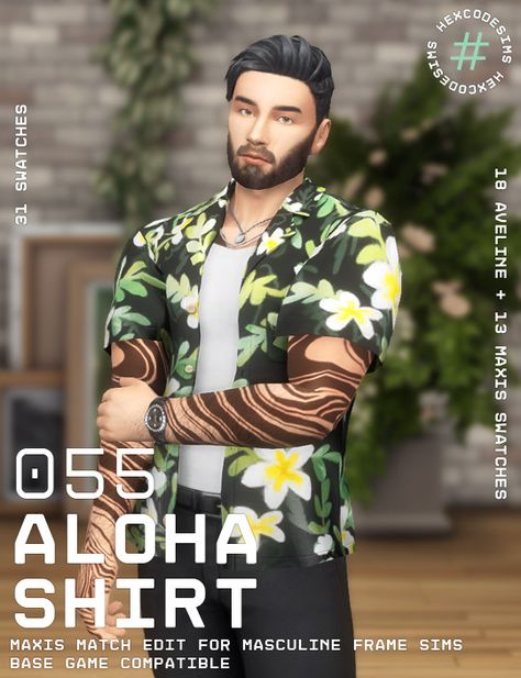 Sims 4 Cas, Island Living, Color Tag, Sims 4 Cc, Maxis Match, Aloha Shirt, Sims 4 Mods, Too Long, Hot Weather