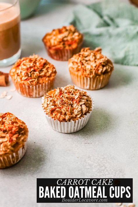 Carrot Cake Baked Oatmeal, Muffin Ideas, Cup Recipes, Early Bird Gets The Worm, Oatmeal Bites, Breakfast To Go, Real Food Snacks, Baked Oatmeal Cups, Gf Breakfast