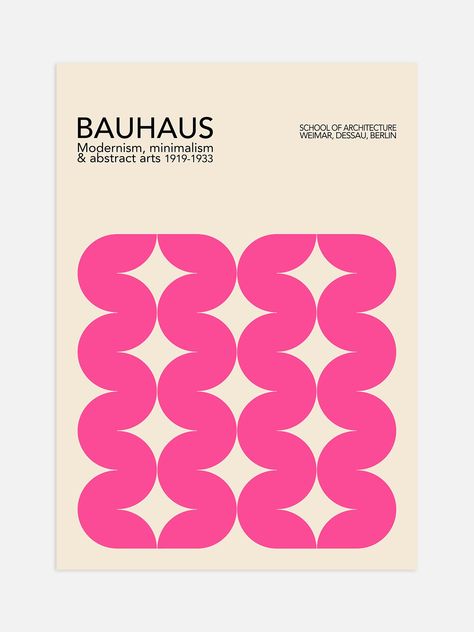 Add a bold and maximalist style to your interior with our bright pink geometric Bauhaus Poster. With its eye catching colour this poster is sure to make a statement to any home or office interior. Embrace the timeless design of Bauhaus and enhance your home decor today. Maximalist Poster Design, Interior Poster Design, Maximalist Graphic Design, Graphic Design Geometric, Geometrical Prints, Bauhaus Graphic Design, Bauhaus Shapes, Pink Maximalist, Bauhaus Poster Design