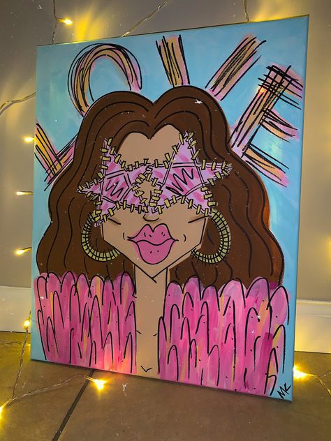 Funky Lady Paintings, Y2k Art Painting, Gals In Glasses Paintings, Girls Night Painting Ideas, Funky Girl Painting, Gals In Glasses, Boujee Paintings, Trendy Paintings, College Canvas Art