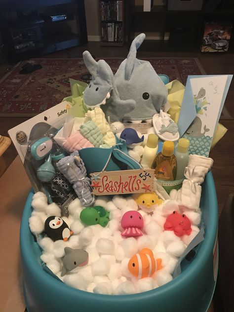 for my supervisor’s baby shower gift. whale theme 🐳 Bathtub Baby Shower Gift, Whale Baby Shower Theme, Ocean Baby Shower Theme, Baby Bath Gift, Dinosaur Baby Shower Theme, Ocean Baby Showers, Beach Baby Showers, Whale Theme, Animal Baby Shower Theme