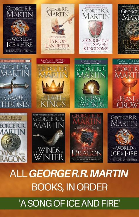 Your reading guide to the best George R.R. Martin Books, including the Song of Ice and Fire main series, the latest Fire & Blood prequel, and companion books – all in the proper order. George Rr Martin Books, Game Of Thrones Series, Game Of Thrones Books, Reading Guide, Reading Motivation, George R R Martin, George Rr Martin, Fire Book, Song Of Ice And Fire