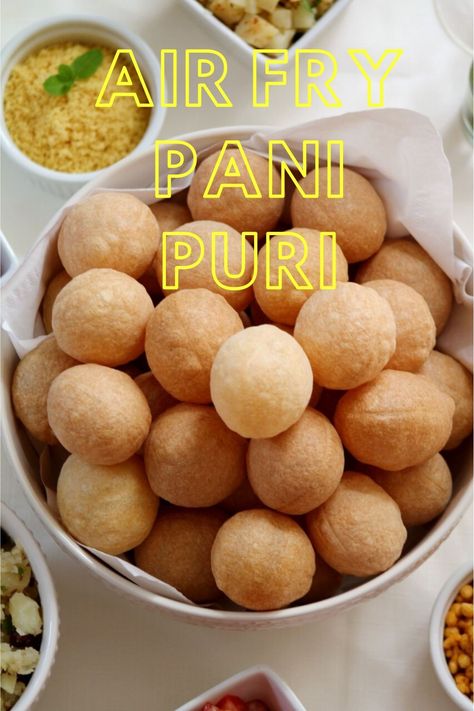 Pani Puri is a round, ball-shaped, hollow puri, filled with spicy, flavorful potato and black chickpeas mixture, filled with flavor bursting, lip-smacking, spicy, tangy mint-cilantro pani (water).  Traditionally, puri for pani puri is deep fried. Sharing a no fry recipe for making these puri using air fryer.   #livingsmartandhealthy#panipuri#golgappe#golgappa#puckha#panikebatashe#airfrypanipuri#airfrygol gappe#healthypanipuri Using Air Fryer, Paani Puri, Gol Gappa, Gol Gappe, Tea Party Sandwiches Recipes, Pani Puri Recipe, Black Chickpeas, Tea Party Sandwiches, Asian Appetizers