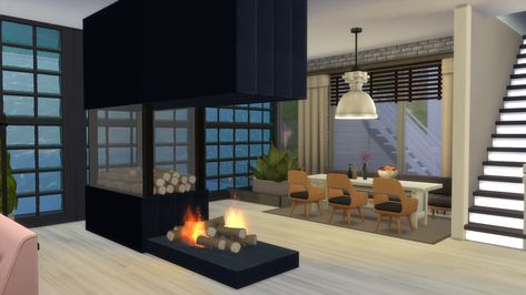 Sims 4 living room ideas Sims 4 Cc Fireplace Modern, Sims 4 Hallway Ideas, Sims 4 Living Room Ideas No Cc, Sims 4 Living Room Ideas, Sims 4 Living Room, Sims 4 House, Sims 4 House Building, Sims 4 Build, Sims 4 Houses