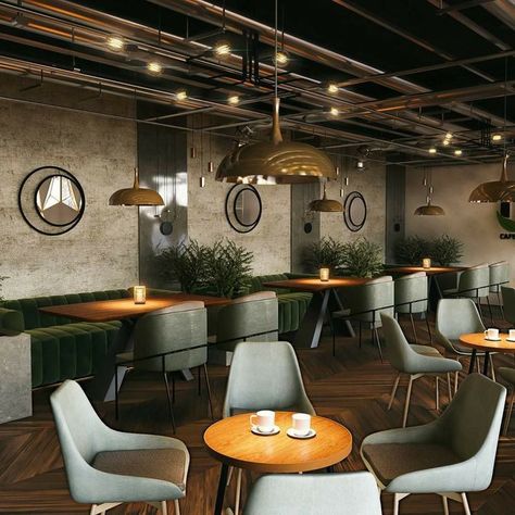 Modern Industrial Cafe Interior Design, Restaurant Bar Ideas, Industrial Restaurant Design, Restaurant Table Design, Pub Interior Design, Cafeteria Design, Restaurant Design Inspiration, Modern Restaurant Design, Pub Interior