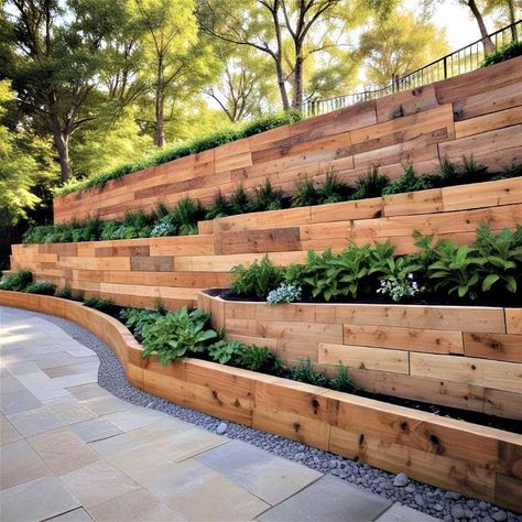 25 Retaining Wall Ideas for Stunning Landscaping Refresh Timber Retaining Wall Ideas Hillside, Small Backyard Retaining Wall Ideas, Beautiful Retaining Walls, Small Retaining Wall Ideas Flower Beds, Retaining Garden Wall Ideas, Cinder Block Retaining Wall Ideas, Retention Wall Landscaping, Retainer Wall Ideas, Low Retaining Wall Ideas