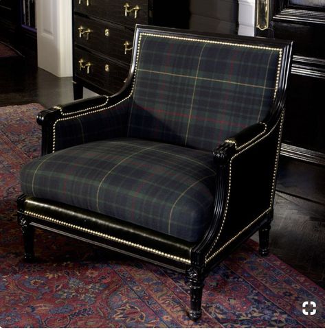 Tartan Furniture, Plaid Furniture, Plaid Chair, Ottoman Furniture, Ralph Lauren Plaid, Equestrian Decor, Salon Chairs, Take A Seat, Cool Chairs