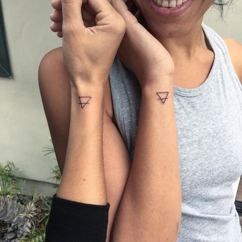 Sister Symbol Tattoos, Best Friend Symbol Tattoo, Small Friendship Tattoos, Small Sister Tattoos, Matching Best Friend Tattoos, Matching Sister Tattoos, Triangle Tattoos, Sibling Tattoos, Bff Tattoos