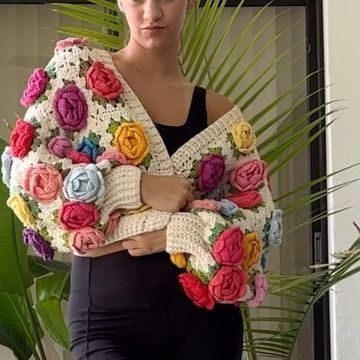 Knit Granny Square, Satin Skater Dress, Harry Styles Cardigan, Granny Square Cardigan, Square Cardigan, Flower Crochet, Crochet Rose, Crochet Vest, Instagram Worthy