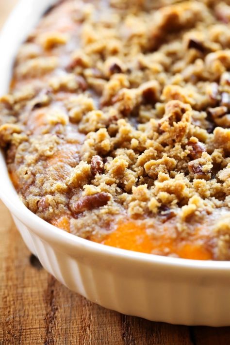 This Sweet Potato Casserole is my absolute FAVORITE side dish at Thanksgiving or anytime really! It is perfectly sweet with a delicious crumb topping! It is always the first thing to disappear wherever I bring it! Best Sweet Potato Casserole, Cubed Sweet Potatoes, Sweet Potato Recipes Casserole, Thanksgiving Sides, Butter Pecan, Mashed Sweet Potatoes, Sweet Potato Casserole, Thanksgiving Side Dishes, Potato Casserole