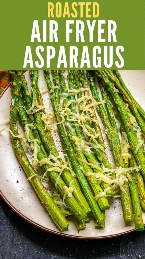 Get inspired by this healthy air fryer asparagus recipe. Perfectly crisp and flavorful, this garlic parmesan asparagus is ready in under 20 minutes. Ideal for a nutritious side dish that pairs well with salmon, chicken, pasta, and more. Follow our step-by-step guide to create this delicious vegetable dish. Asparagus In The Air Fryer, Garlic Parmesan Asparagus, Roast Asparagus, Air Fryer Asparagus, Vegan Scalloped Potatoes, Oven Roasted Asparagus, Healthy Air Fryer, Parmesan Asparagus, Crispy Garlic