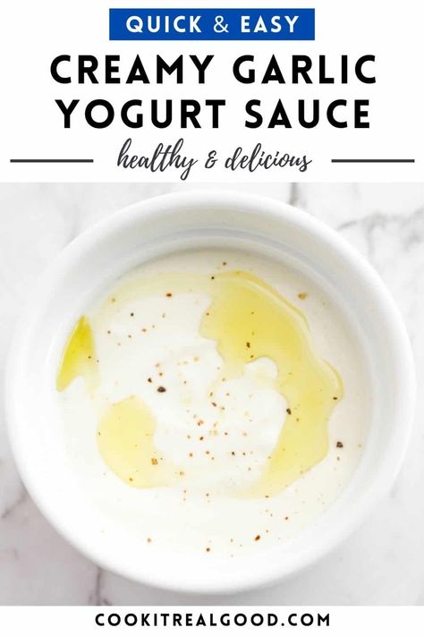 This 6 ingredient Garlic Yogurt Sauce is so quick and easy to prepare. Use it as a sauce for your favourite meats, slather it inside a kebab or gyros, or serve it as a dip with some pita bread. Greek Yogurt Dipping Sauce, Garlic Yogurt Sauce, Greek Sauce, Yogurt Dipping Sauce, Garlic Yogurt, Greek Yogurt Sauce, Greek Yogurt Dips, Homemade Sauce Recipes, Yogurt Dip