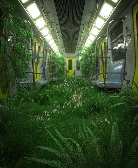 Timo Helgert on Instagram: “one week later - will the train be fully covered soon? - - In @memba.music new Liveshow you will see how the train will look like after one…” Apocalypse Aesthetic, Abandoned Train, Dreamcore Weirdcore, Post Apocalyptic, The Train, Green Aesthetic, Abandoned Places, 그림 그리기, Agriculture