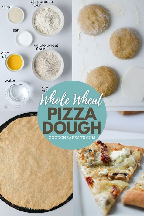 When you want to eat whole grains and you love pizza, then it's time to master Whole Wheat Pizza Dough. That way you can enjoy pizza exactly the way you like it without hoping that the local pizzeria can do the job right. With regular budget grocery staples, this homemade pizza dough mixes up in minutes and has a hearty, wholesome flavor. Wholemeal Pizza Dough Recipe, Whole Wheat Pizza Crust Recipe, Pizza Dough Bread Machine, Wheat Pizza Dough Recipe, Whole Wheat Pizza Dough, Budget Grocery, Grocery Staples, Wheat Pizza Dough, Wheat Pizza