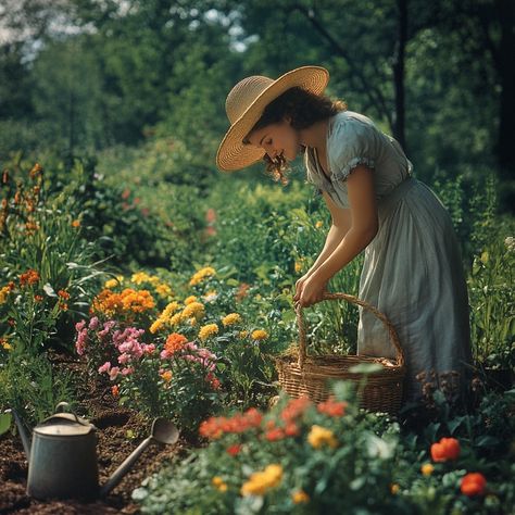 #Gardening in #Sunshine: A young #woman, dressed in a #blue #dress and wide hat, tends her vibrant #flower #garden. #aiart #aiphoto #stockcake ⬇️ Download and 📝 Prompt 👉 https://stockcake.com/i/gardening-in-sunshine_1279745_974101 Gardener Pose Reference, Gardening Pose, Gardening Photoshoot, Women Gardening, Elain Archeron, Wide Hat, Art Style Study, Christmas Staircase, Garden Girls