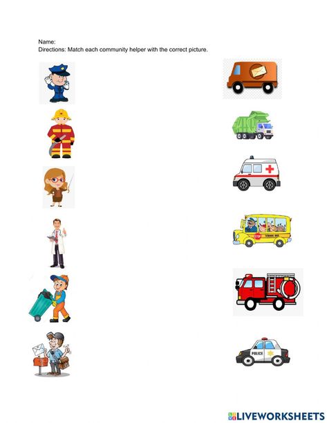 Community Workers Worksheets, Community Helpers Worksheets Preschool, Community Helpers Matching, Community Helpers Activity, Jolly Phonics Songs, Preschool Homework, Community Helpers Preschool Crafts, Community Helpers Crafts, Learning Numbers Preschool