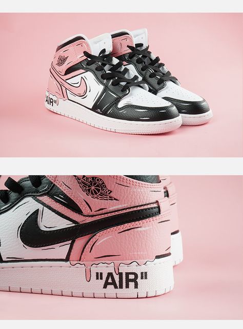 Weird Nike Shoes, Trendy Nike Custom High-top Sneakers, Shoe Painting Ideas Nike, Nike Black High-top Custom Sneakers, Nike Air Force 1 Custom Posca, Pink Hand-painted Custom Sneakers For Streetwear, Nike Hand-painted Custom Sneakers For Streetwear, Marvel Shoes, Custom Sneakers Diy