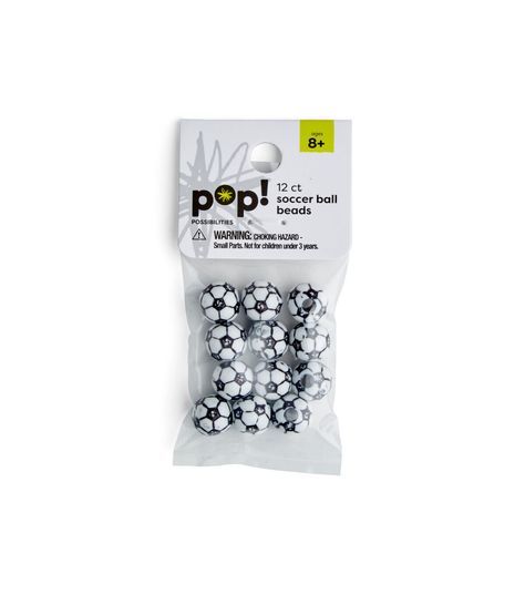 12ct Soccer Ball Beads by POP! Product DetailsThe POP! Possibilities Soccer Ball Beads will make an interesting addition to your little one’s craft box These beads resemble soccer balls and will make fun and sporty bracelets anklets necklaces and keychains Team them with beads in coordinating hues for added charm Your kid can gift a jewelry piece made using these beads to a soccer player they’re close to Brand: POP! Includes 12 beads Dimensions: 385 x 05 x 185 inches Size: 12 millimeter Recommended for ages eight years & up Warning: Choking Hazard - Small Parts Not for children under three years Soccer Bracelets, Soccer Crafts, Soccer Team Gifts, S Craft, Brand Pop, Viking Sewing, Soccer Balls, Soccer Player, Craft Box