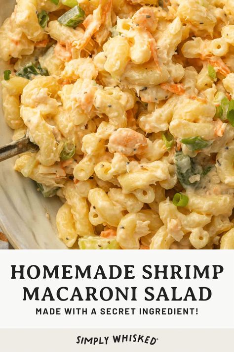 This easy macaroni salad recipe has a secret ingredient that gives it the best flavor. Plus, this classic recipe is a great addition to any summer gathering and it's crowd friendly. Makes 12 servings. Macaroni And Shrimp Salad Recipes, Shrimp Macaroni Salad Recipe, Macaroni Salad With Shrimp, Shrimp Macaroni Salad, Shrimp Macaroni, Homemade Macaroni Salad, Mac Salad Recipe, Pasta With Mayonnaise, Pork Ribs Grilled