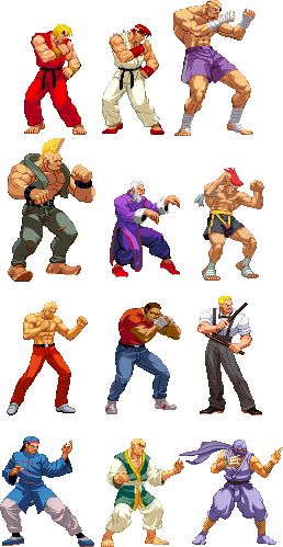 Street_Fighter_1_Redux_by_Kiwi_RGB Street Fighter Sprites, Guile Street Fighter, Street Fighter 1, Street Fighter Tekken, Street Fighter Game, Idle Game, Street Fighter Alpha, Character Turnaround, Street Fighter Characters