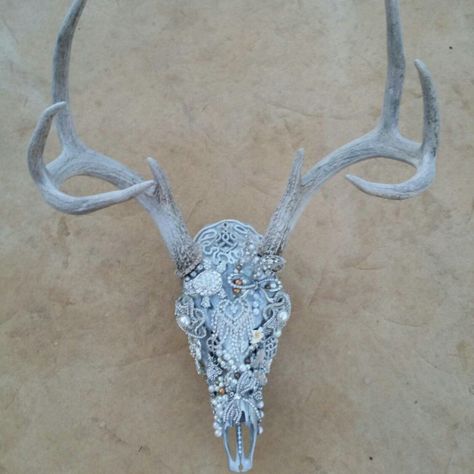 Rhinestone deer skull with antlers hand set with crystals | Etsy Deer Skull With Antlers, Deer Skull Decor, Skull With Antlers, Deer Skull Art, Antler Projects, Cow Skull Decor, Antler Ideas, Cow Skull Art, Art Wreath