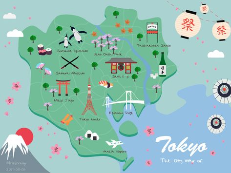 Tokyo map illustration by Iris zhou Japan Map Illustration, Tokyo Rain, Art Ks2, Map Design Ideas, Maps Illustration Design, City Maps Illustration, Interactive Magazine, Map Of Japan, Tokyo Map