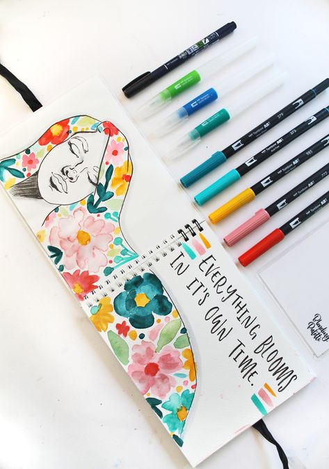 4 Tips for Water Brushes + Floral Art Journal Page - Tombow USA Blog Kunstjournal Inspiration, Tips For Painting, Brush Pen Art, Watercolor Brush Pen, Watercolor Art Journal, Brush Art, Pen Art Drawings, Sketchbook Art Journal, Bullet Journal Writing