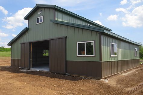 Barn Style Garage, Lester Buildings, Pole Barn Designs, Metal Garage Buildings, Barn With Living Quarters, Backyard Barn, Small Barns, Building A Pole Barn, Horse Barn Designs