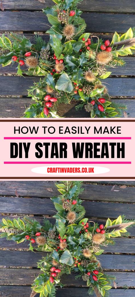 Have you ever seen a star wreath before? Can it even be called a wreath if its in the shape of a star?This year I’ve gone rogue and made a star-shaped wreath for our front door. Its made with all the foliage I’d put in a traditional fresh Christmas wreath, but using a star wreath form made out of floral foam. Star Wreath Ideas, Star Shaped Wreath, Star Wreath Form, Pretty Porches, Natural Christmas Wreaths, Fresh Christmas Wreath, Star Wreath, Call Centre, Tree Centerpieces