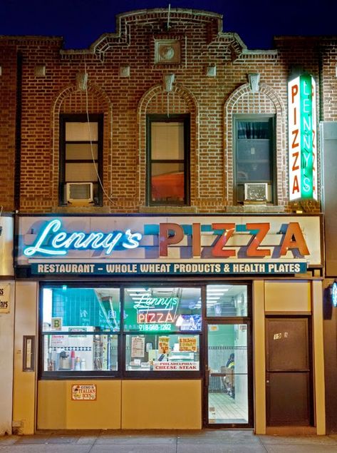 Margarita slice and Vodka pizza slice. James and Karla Murray Photography: Lenny's Pizza. Bensonhurst, Brooklyn, NYC. Ny Pizza, New York Pizza, Storefront Signs, Pizza Design, Pizza Place, Pizza Restaurant, Shop Fronts, John Travolta, Urban Sketching