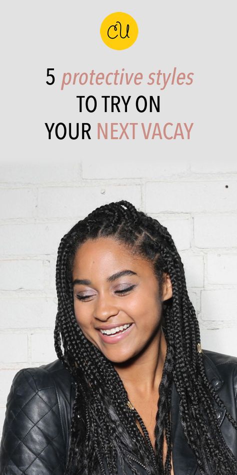 These 5 protective hairstyles are perfect for any vacay: http://curlsunderstood.com/5-protective-styles-for-vacation/ Protective Styles For Vacation, Hair Vacation, Braid Styles For Girls, Protective Style Braids, Natural Braided Hairstyles, Natural Hair Salons, Vacation Hairstyles, Makeup Hacks Beauty Secrets, Transitioning Hairstyles