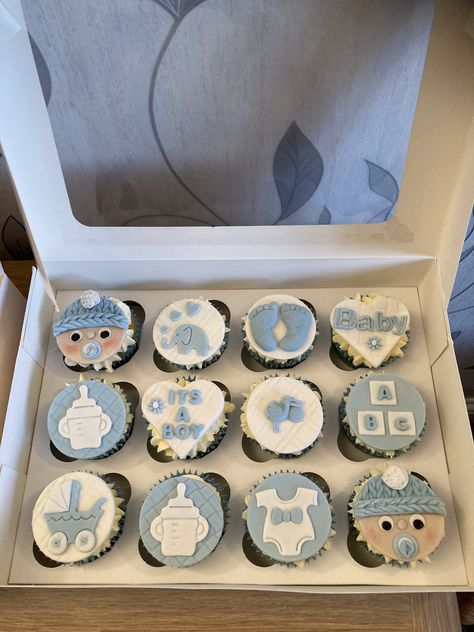 Baby boy cupcakes for a baby shower Boy Cupcakes, Baby Boy Cupcakes, Cupcakes For Boys, Diy Cupcakes, Shower Cupcakes, Baby Shower Cupcakes, Boy Baby Shower, Boy Baby, Baby Boy Shower