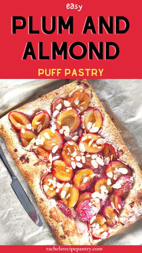 The best plum and almond puff pastry recipe that is quick and easy. Sweet and tart plum with a crunchy almonds make a great combination. #plumpuffpastry Easy Plum and Almond Puff Pastry Recipe Puff Pastry Plum Tart, Almond Puff Pastry, Almond Puff, Plum Galette, Puff Pastry Recipes Dessert, Puff Pastry Recipe, Plum Tart, Puff Pastry Desserts, Pastry Recipe