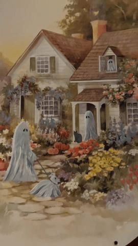 You Won'T Believe How Eerie These 75  Thrifted Ghost Painting Ideas Are! 8 Halloween Storybook Art, Halloween Painting Thrift Store, Thrifted Ghost Art Trend, Tiktok Ghost Painting, Thrift Ghost Painting Trend, Thrift Store Christmas Painting, Thrift Painting Halloween, Thrift Store Ghost Painting Trend, Goodwill Ghost Painting