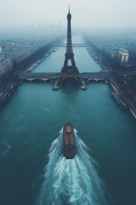 Welcome To Paris, Seine River, Tower Stand, Cargo Ship, City Of Lights, Aerial Photograph, Down The River, The Seine, Unique Perspective