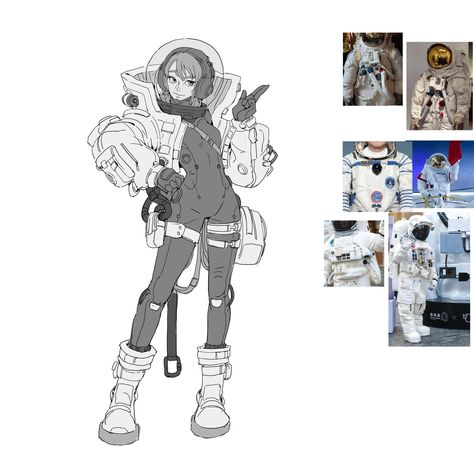 Space Adventurer Character, Space Suit Character Design, Space Oc Art, Space Outfit Drawing, Sci Fi Space Suit, Space Suit Concept Art, Space Character Design, Gundam Characters, Spacesuit Design