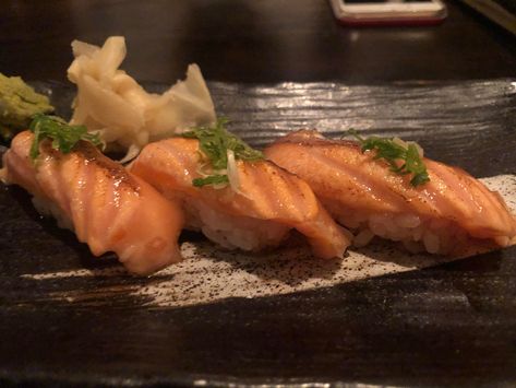 Salmon Belly, Salmon Nigiri, Japan And Korea, Seared Salmon, Japanese Interior Design, Japanese Interior, Melt In Your Mouth, Cooking Ideas, Japanese Food