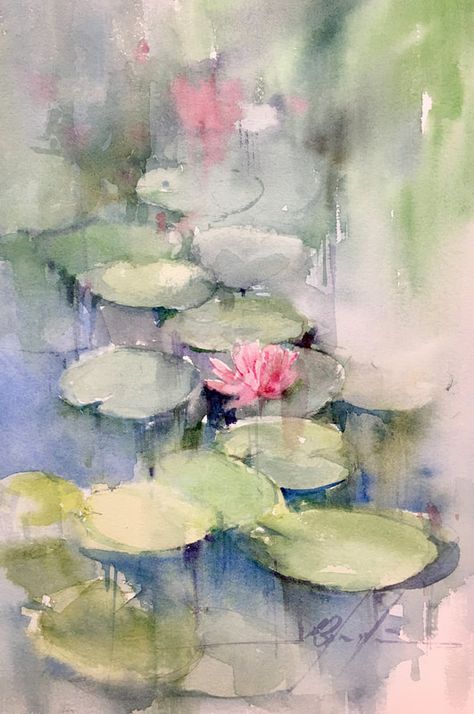 Loose Watercolor Paintings, Water Lilies Painting, Loose Watercolor Flowers, Watercolor Flowers Tutorial, Floral Watercolor Paintings, Lily Painting, Watercolor Paintings For Beginners, Diy Watercolor Painting, Minimalist Tattoos