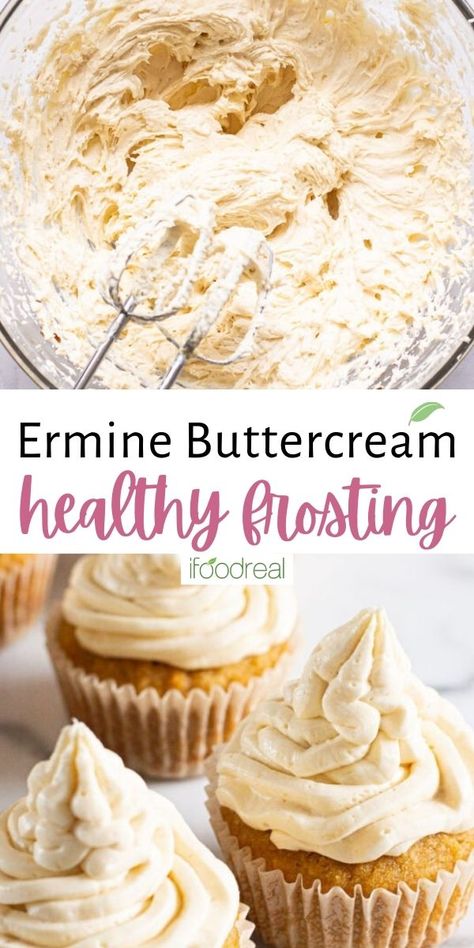 Light and fluffy, Healthy Buttercream Frosting is what any cake or cupcake needs to make it perfect. It's an ermine icing made with flour, sugar, milk and butter, whips up silky smooth and does not taste overly sweet! Ermine Icing, Cupcake Icing Recipe, Fluffy Buttercream Frosting, Healthy Frosting, Healthy Chocolate Cake, Healthy Cupcakes, Desserts Cake, Homemade Frosting, Buttercream Cupcakes