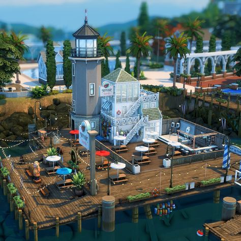 Pier 42 is cosy and trendy spot on pierside of Brindleton Bay. Famous surf and turf and sea splash cocktails on tab. Come along with friends and families and enjoy the sea breeze at pier 42 . 🌊Challenge build for #hutchplays10k by @hutchplays . ▫️Fully functional ▫️Available on the gallery now ▫️§81,784 . @simscreatorscommunity @thesimmersdigest @something_simlish @simtimes_de @thesims @thesimcommunity . #sccregram #thesimmersdigest #simtimes #showusyourbuilds #sims4 #thesims #thesims4 #s Sims Brindleton Bay, Brindelton Bay Sims 4, Sims 4 Brindleton Bay Builds, Brindleton Bay House Sims 4, Brindleton Bay Sims 4, Brindleton Bay House, Sims 4 Brindleton Bay House, Sims 4 Brindleton Bay, Ts4 Builds