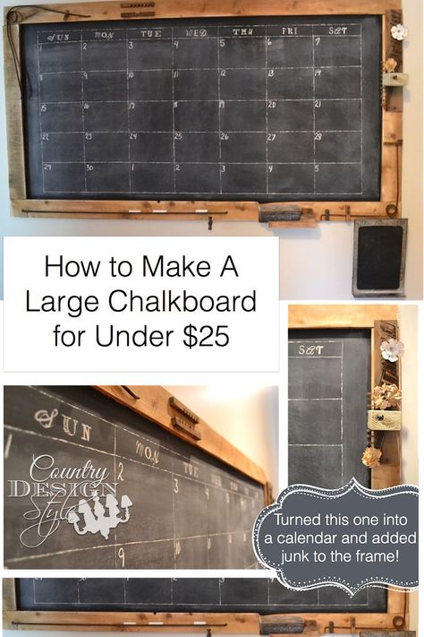 How to make a large chalkboard with free plans download for under $25 | countrydesignstyle.com Wall Chalkboard, Make A Chalkboard, Chalkboard Calendar, Board Games Diy, Large Chalkboard, Diy Chalkboard, Foyer Decorating, Chalkboard Wall, Do It Yourself Crafts